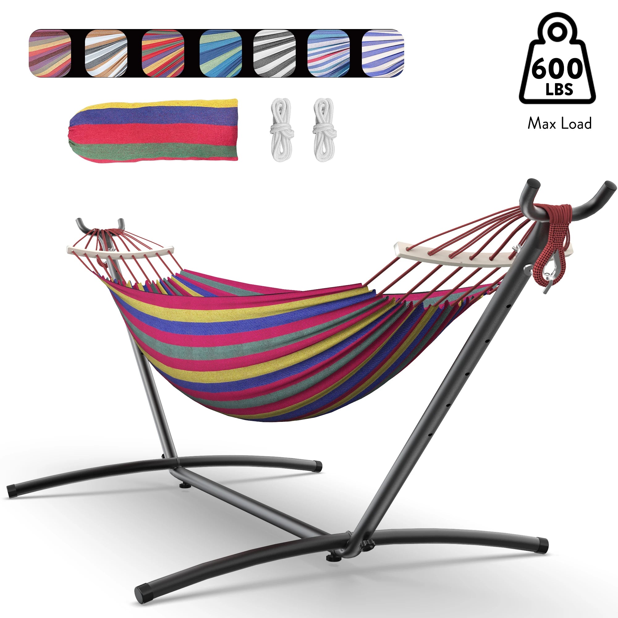 Adjustable Hammock with Stand, 600lb Capacity and Carry Bag