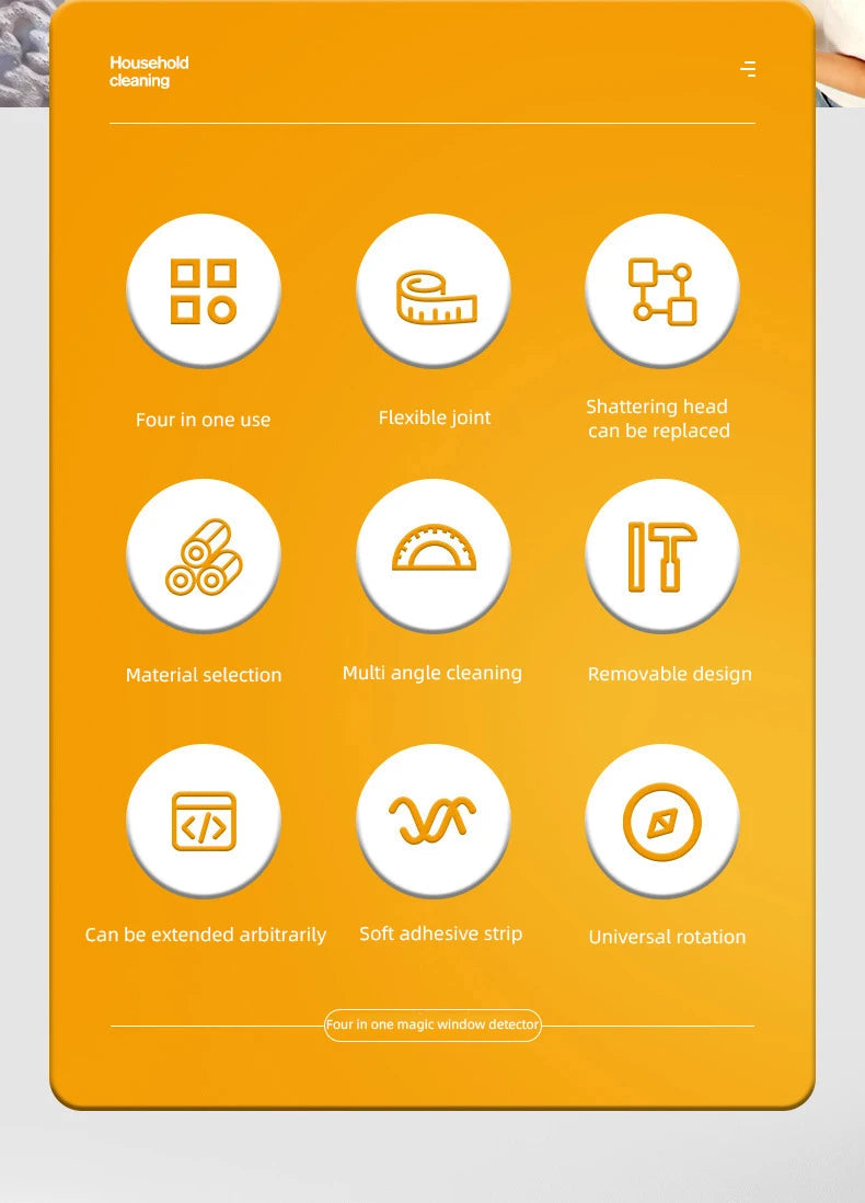 72-226CM Extended Window Cleaning Tool Glass Cleaner Mop with Silicone Scraper Window Cleaning Brush Household Cleaning Tools 