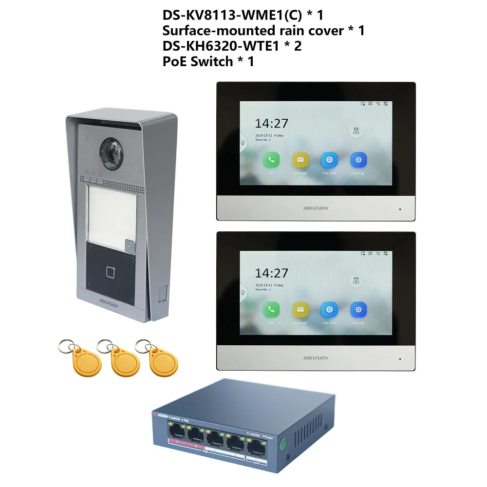 HIKVISION Original Multi-language 802.3af POE Video intercom KIT,include DS-KV8113-WME1(C) & DS-KH6320-WTE1 & PoE Switch Spy-shop.com