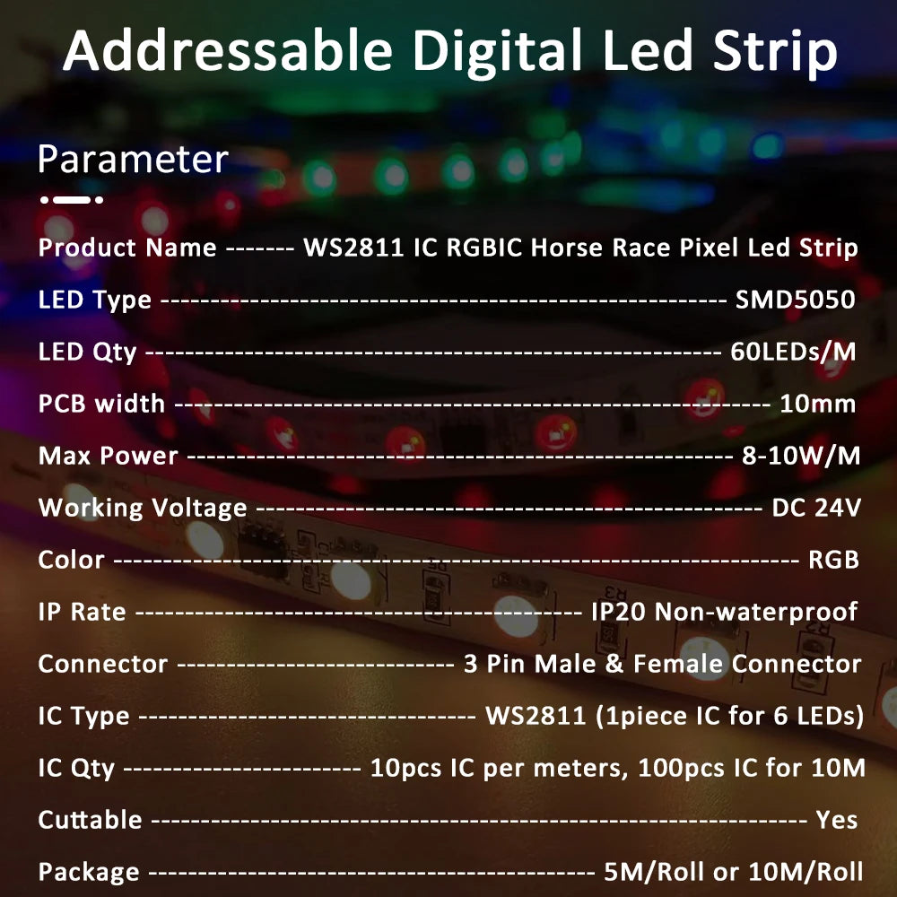LED-stripe RGBIC 5050 24V WS2811 5M 10M 15M 20M RGB IC løpende vannstrømmende lys tape diodebånd romdekorasjonslampe