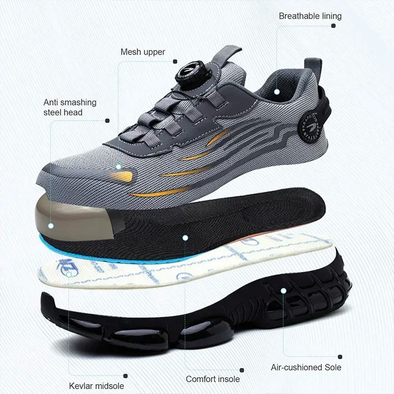 Rotating Button New Safety Shoes Men Anti-smash Anti-puncture Work Shoes Fashion Men Sport Shoes Security Protective Boots Men 