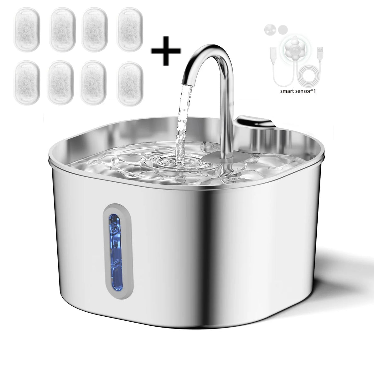 2.2L Stainless Steel Cat Water Fountain & Accessory Options