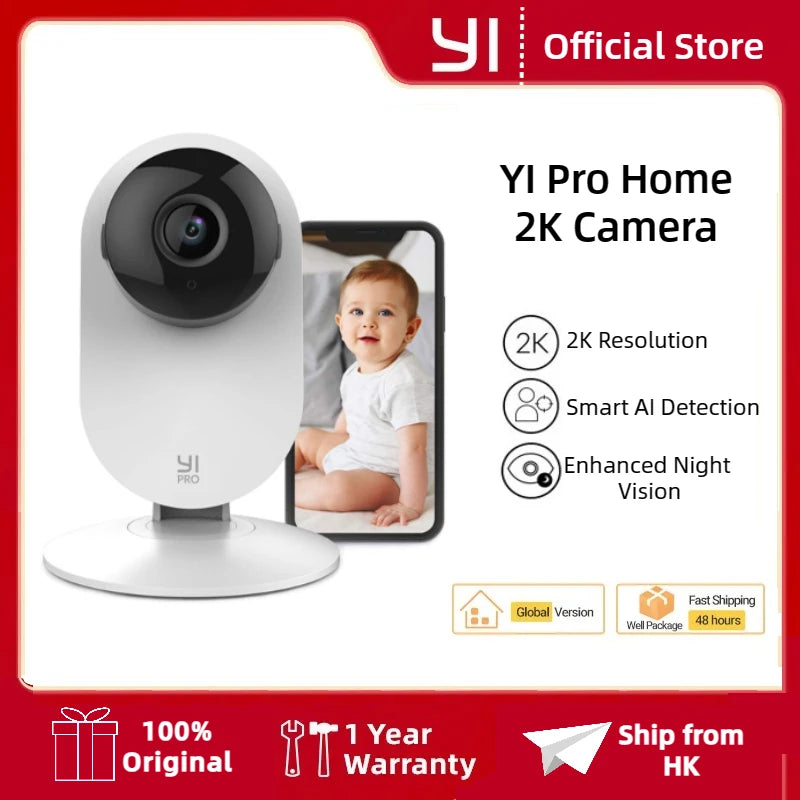 YI Pro Home 2K Wifi Surveillance Camera 3MP IP CCTV Smart Home Baby Pet Monitor Security Protection Compatible with Alexa 