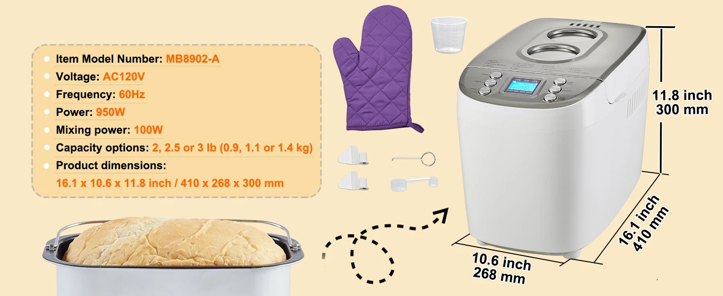 15-in-1 Automatic Bread Maker with Gluten-Free Setting & Timer