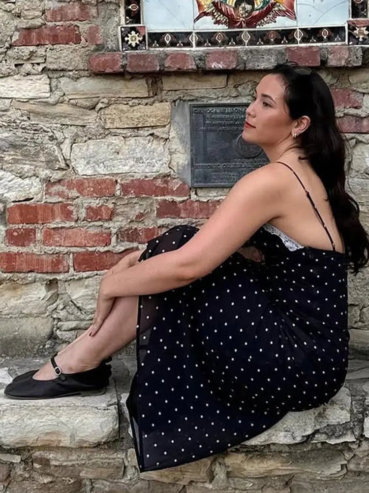 Tossy Lace V-Neck Patchwork Maxi Dress Women Backless High Waist Slim Spaghetti Contrast Party Dress Female Spring Long Dress 