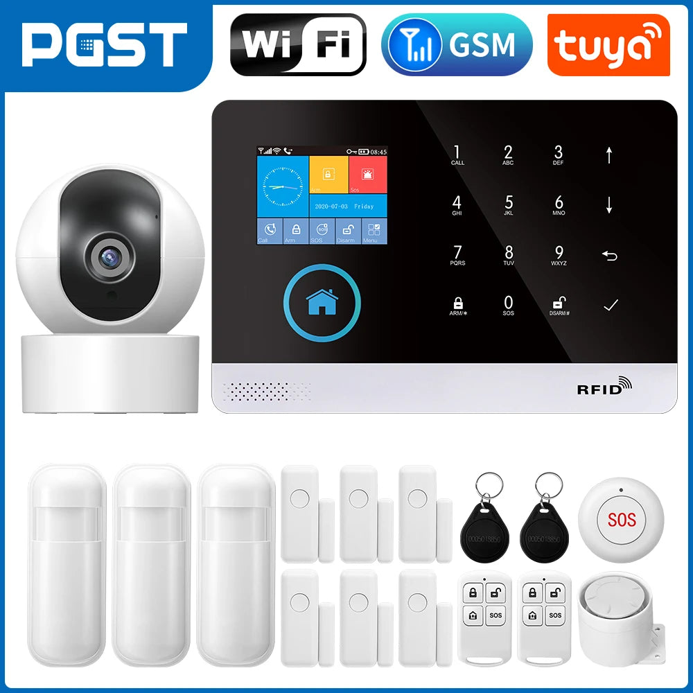 PGST 103 2.4 inch Screen 4G 2G WIFI GSM Home Bulgar Security System for Home 433MHz APP Control RFID Card with PIR Motion 