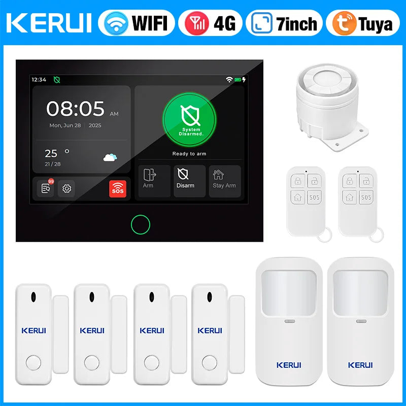 Entregas Rápidas KERUI Tuya WiFi+4G Sistema de Alarma para Hogar con 7 pulgadas Pantalla Táctil desde Almacén de ES Protección de Alarma