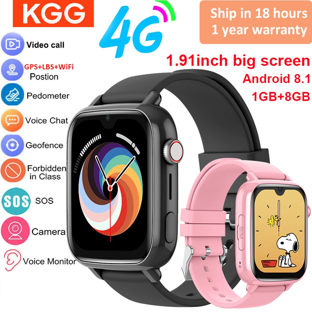 4G Kids GPS Smart Watch with Video Call, SOS, Camera, WiFi and App Download