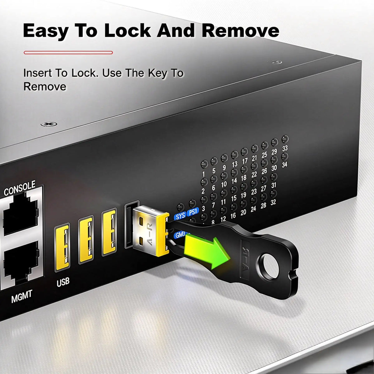 Zece blocări USB-A cu cheie de eliminare