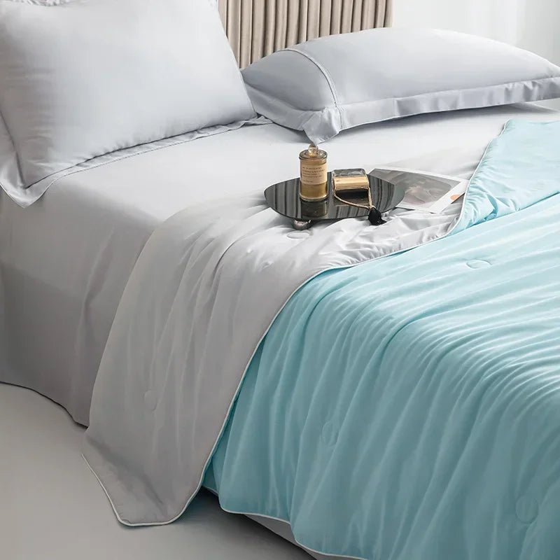 Air Condition Comforter for Summer Pure Color Ice Silk Cooling Blanket Lightweight and Smooth Twin/King Size Cold Quilt 