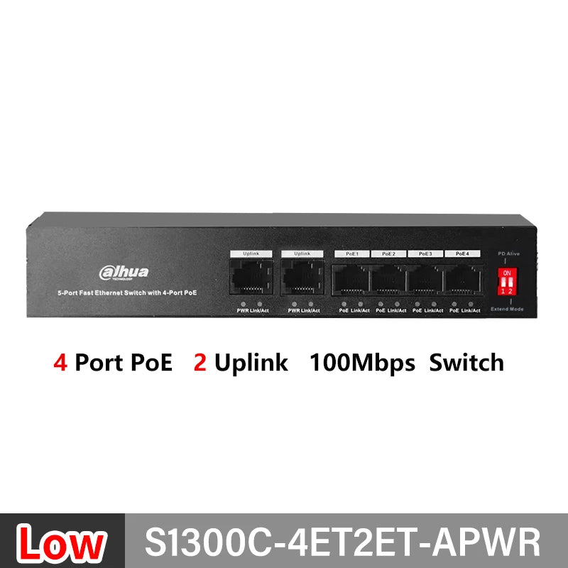 Dahua 4/8/16/24 Port PoE Switch 10/100/1000Mbps Gigabit Fast Ethernet Switch IEEE 802.3 For VTO VTH IP Camera S1300C-4ET2ET-APWR 
