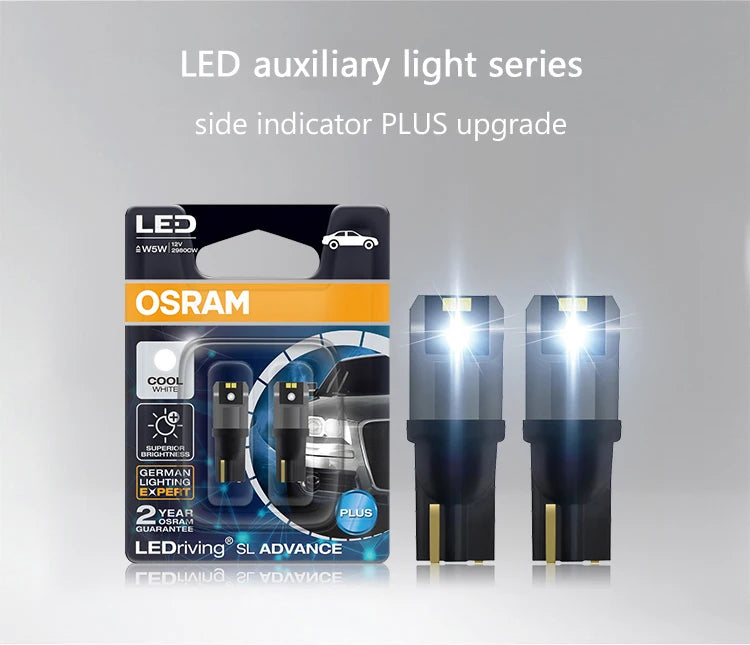 OSRAM LED T10 6000K W5W 194 LEDriving SL Advance 6000K Blanc Lampes de lecture voiture Lampe intérieure 12V 1.5W 2980CW, Paire