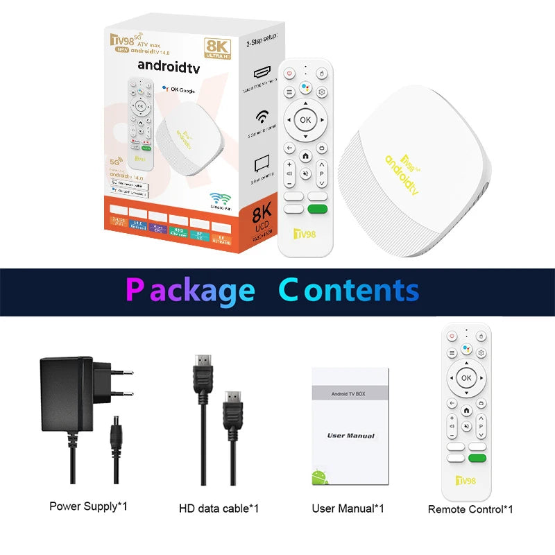 TV98 ATV Max Android 14 TV Box Allwinner H313 2GB 8GB Wifi 6 BT 8K 4K AV1 Full HD Smart Media Player Voice control Set Top Box