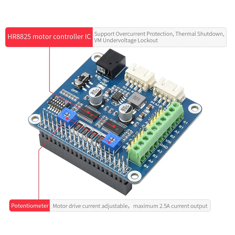 لوحة HAT لمحرك خطوي Raspberry Pi، مشغل مزدوج HR8825