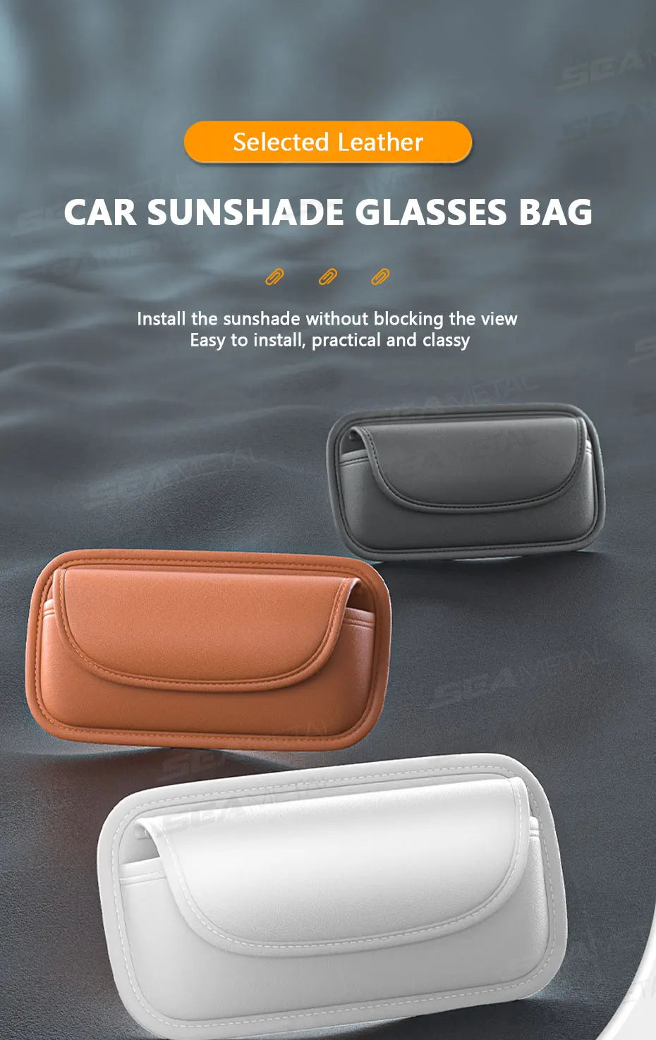 SEAMETAL Car Glasses Case Wear-Resistant PU Leather Sunglasses Holder Hook and Loop Fastener Eyewear Protection Box Scratch-Free