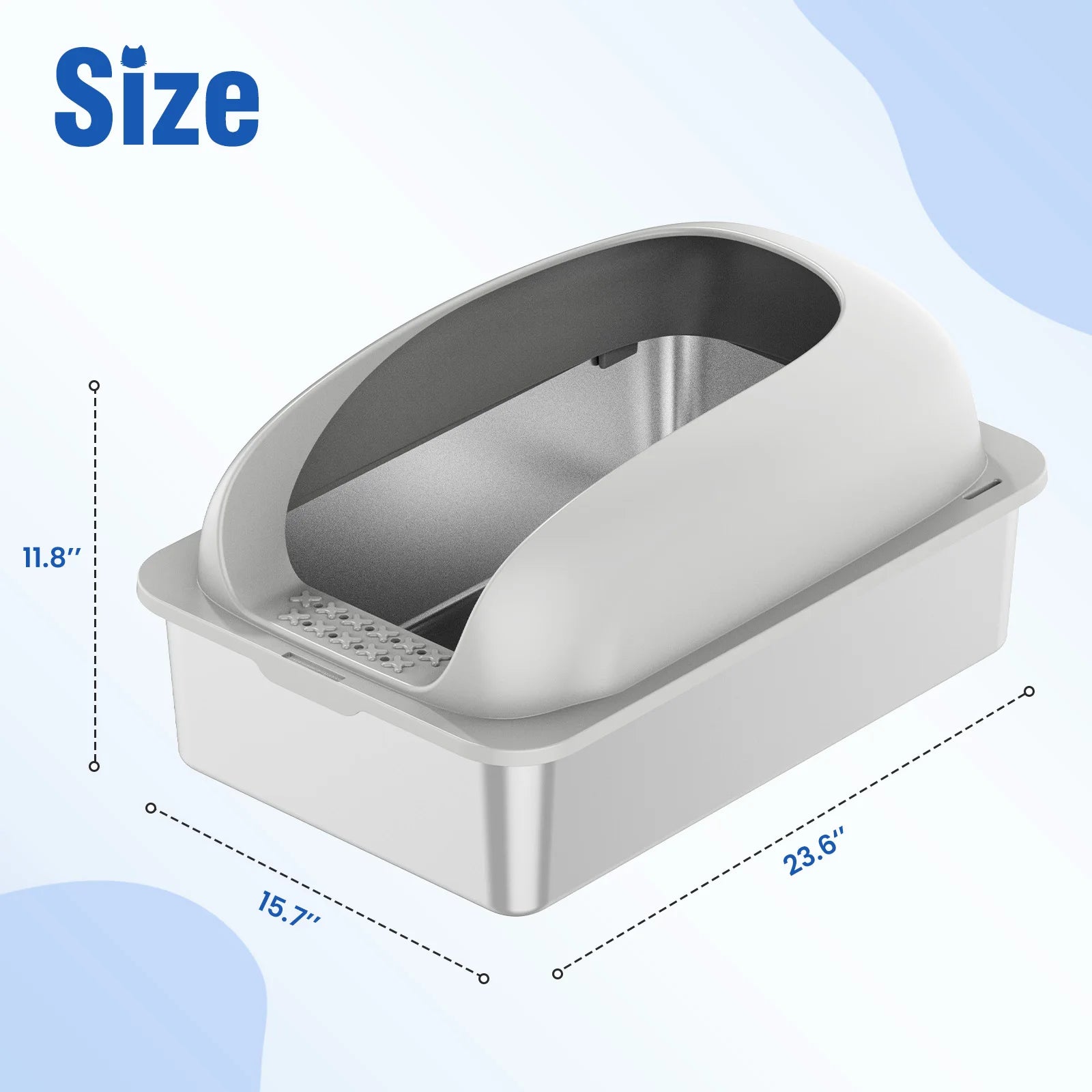 24" Stainless Steel Cat Litter Box with Lid, Scoop & Mat