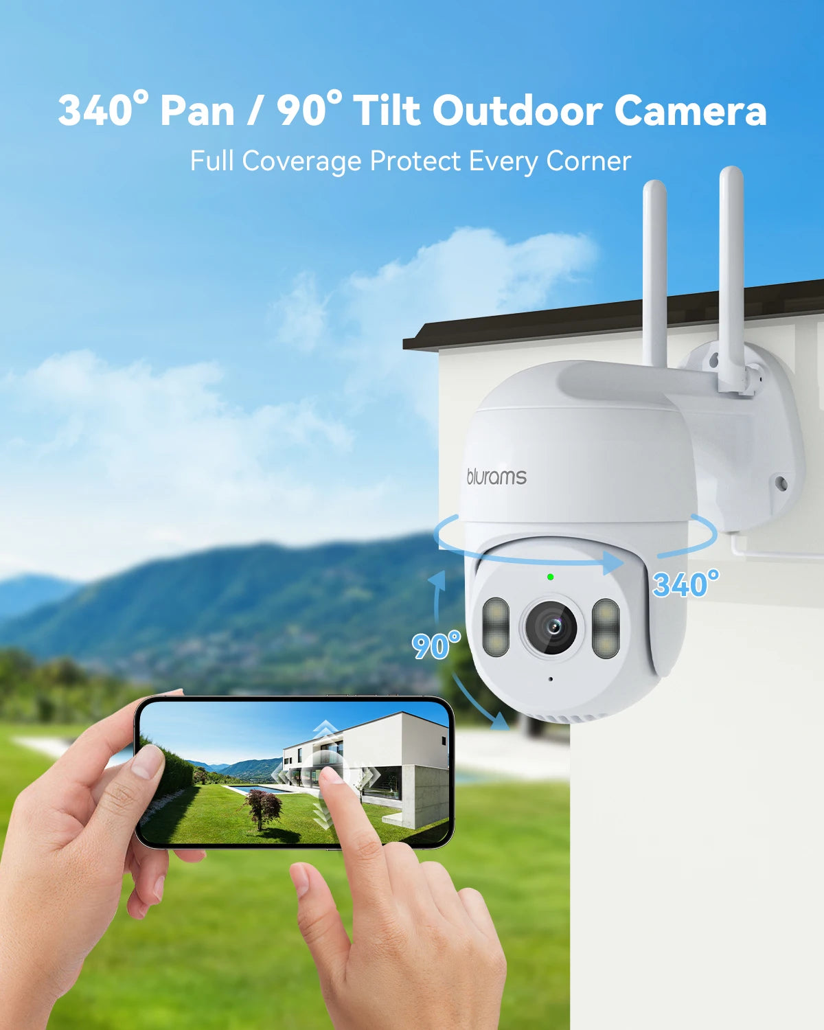 2K Outdoor Security Camera 360° PTZ with Color Night Vision