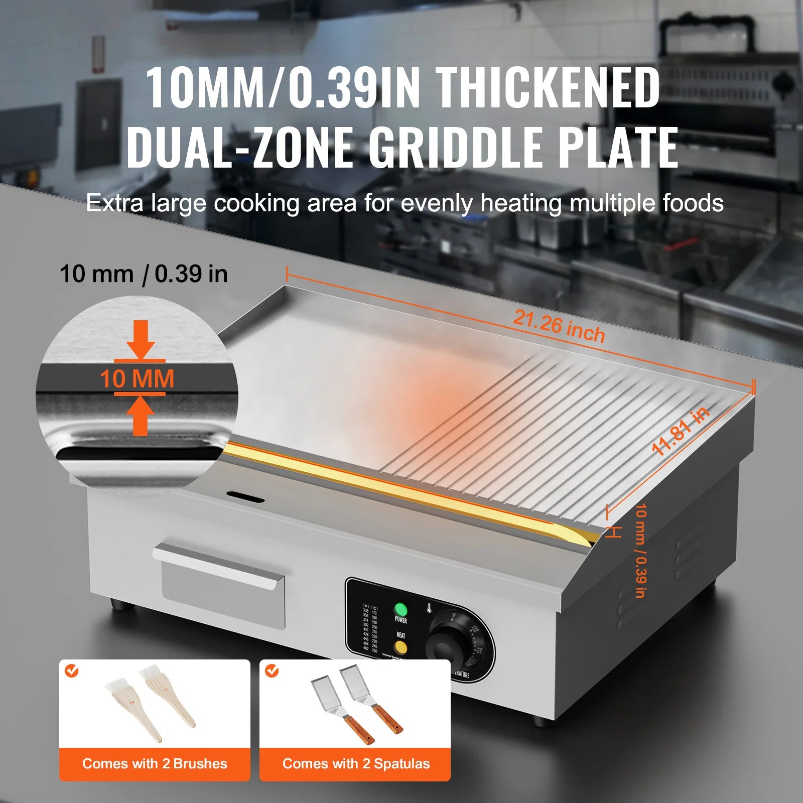Commercial Electric Griddle 122–572°F Flat Top Countertop Grill