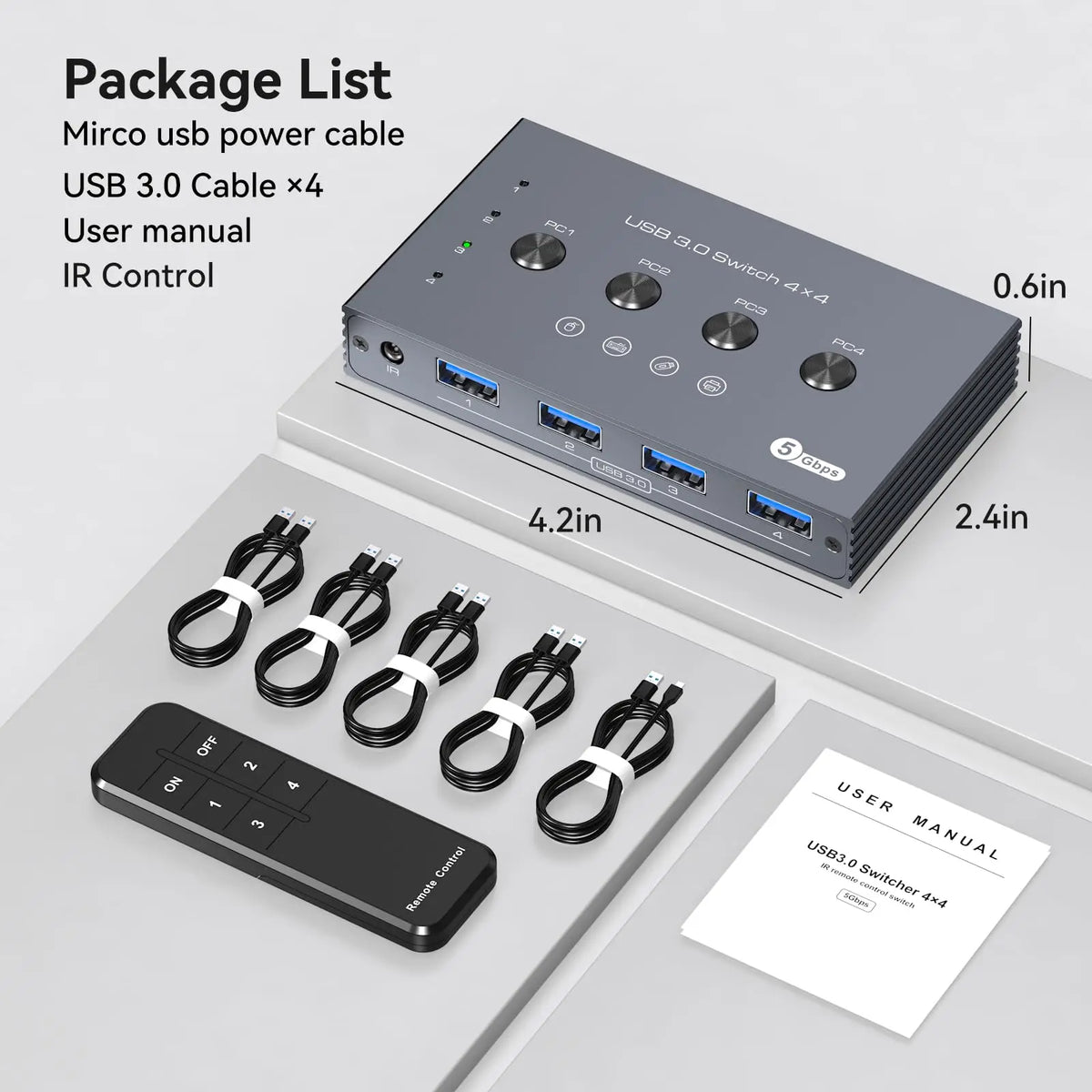 Four-Computer USB Peripheral Sharing Switch