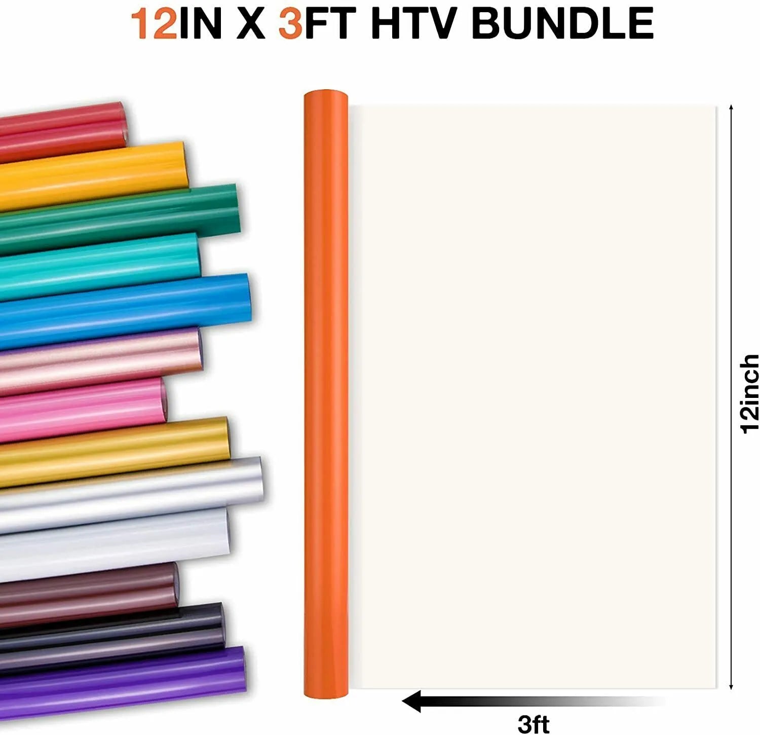 HTVRONT PU Heat Transfer Vinyl Roll Bundle for DIY Apparel
