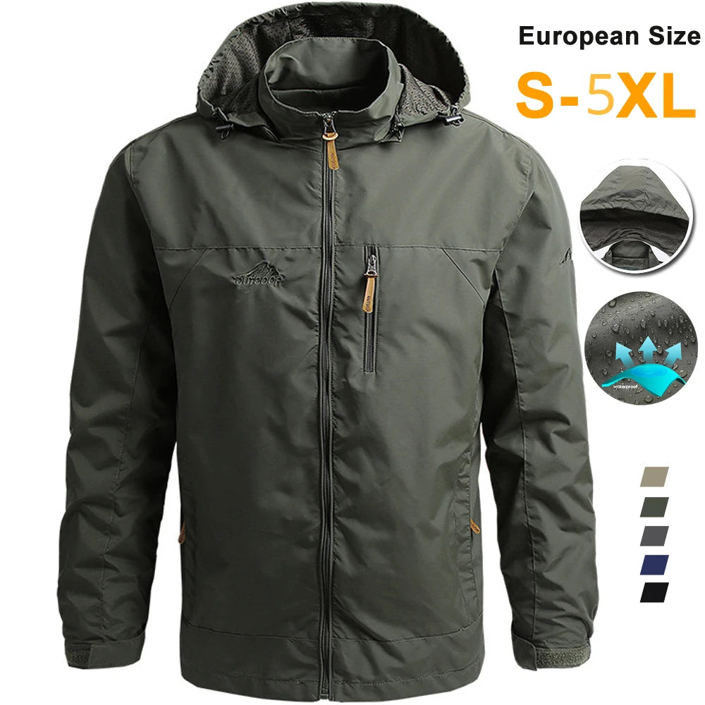 Windbreaker Men Tactical Jacket Waterproof Outdoor Hooded Coat Sports Military European Size S-5XL Field Climbing Thin Outwear 