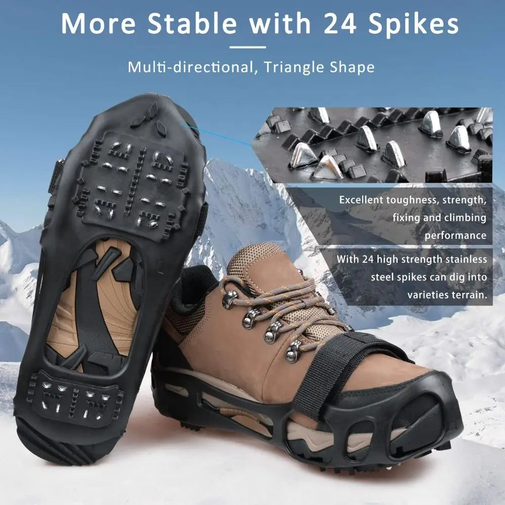 24 Nýtů Ice Snow Traction Cleats Stretch Rubber Wear-resistant Winter Walking Boots Cleats Non-slip Gripper Snow Spikes
