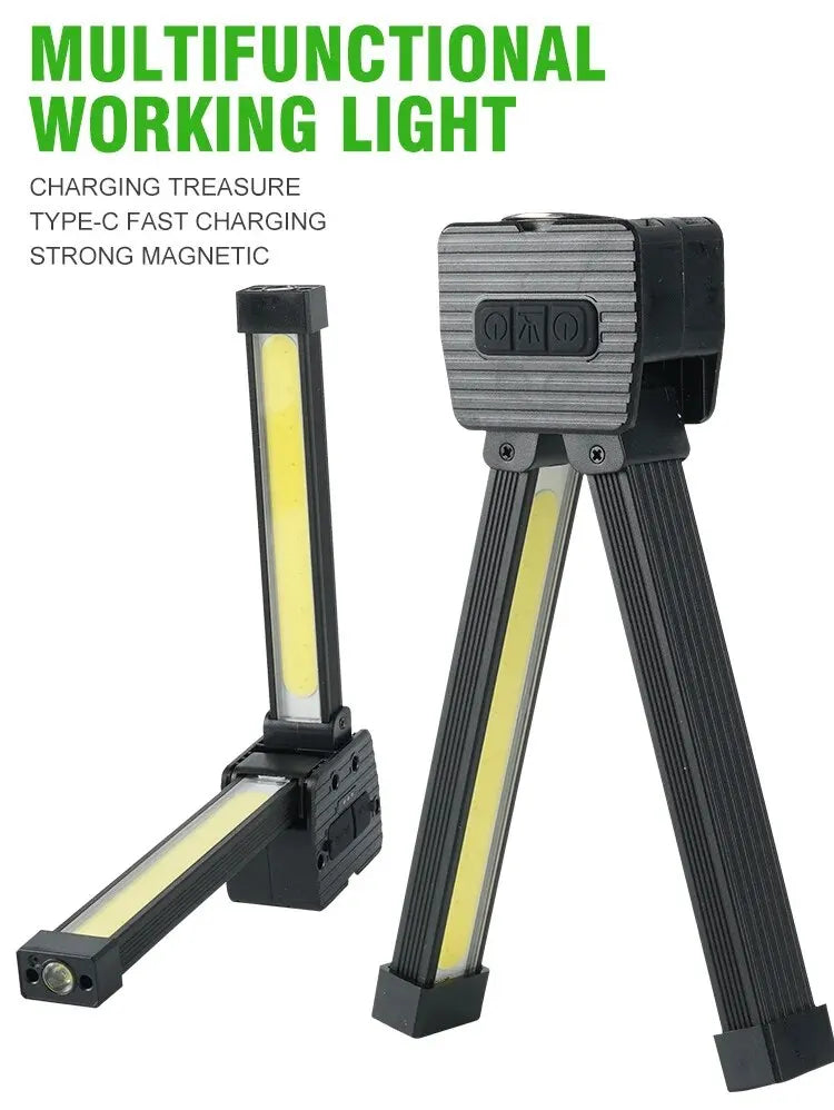 Strong Flashlightoutdoor Multifunctional Camping Lightingflashlight Auto Repair Work Lightfolding COB Light 