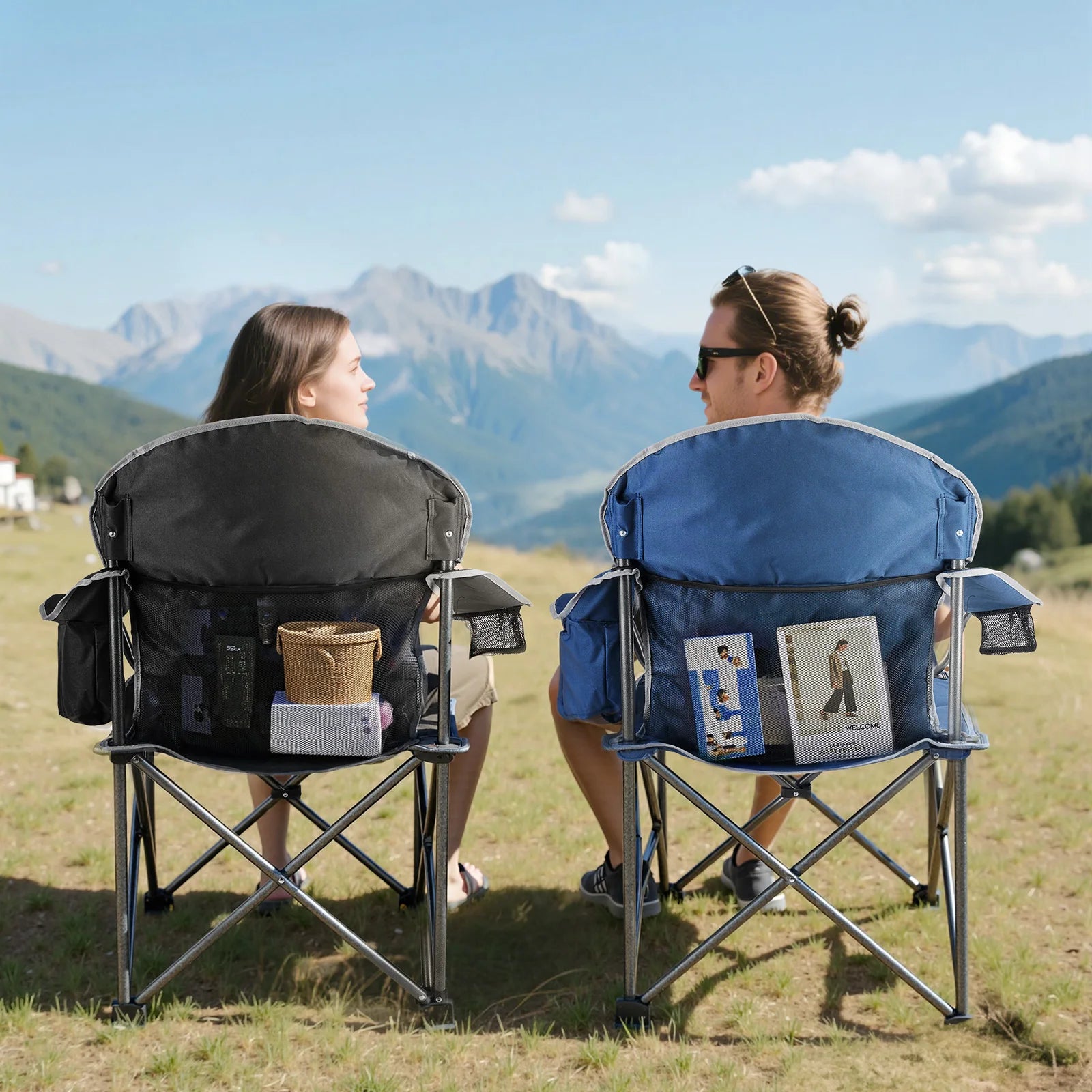 Chaise de camping robuste JHK capacité 450 lbs, chaise pliante portable avec porte-gobelet, cadre en acier solide, chaise d'extérieur pour camping
