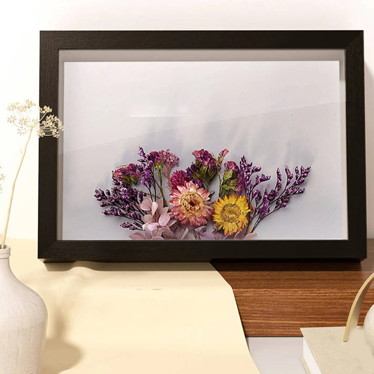 Wooden Shadow Box Frame for Keepsakes and Dried Flowers