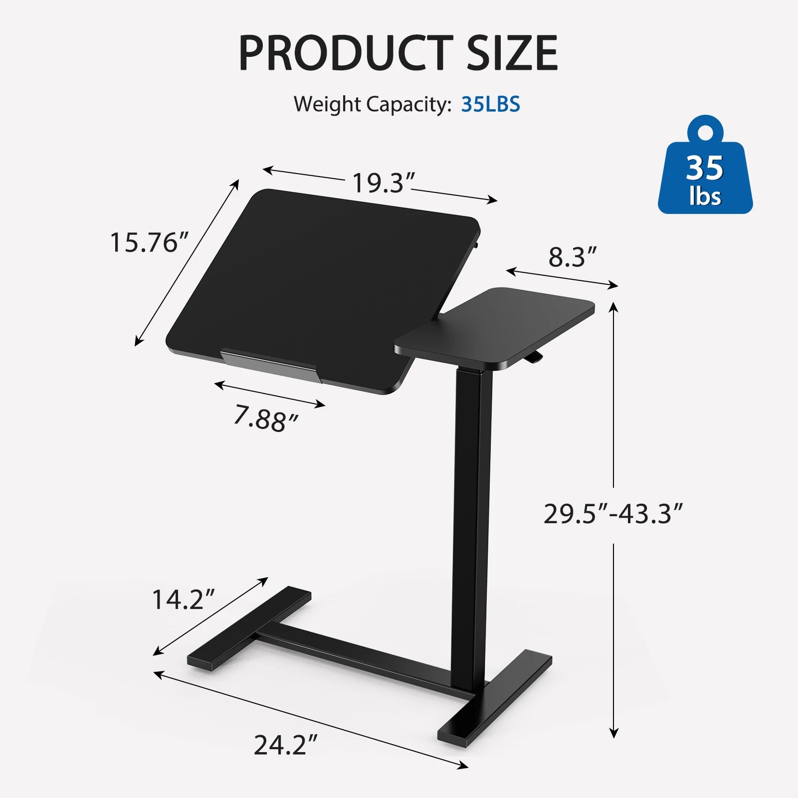 Adjustable Overbed Table with Tilt Top for Bedside Work and Meals