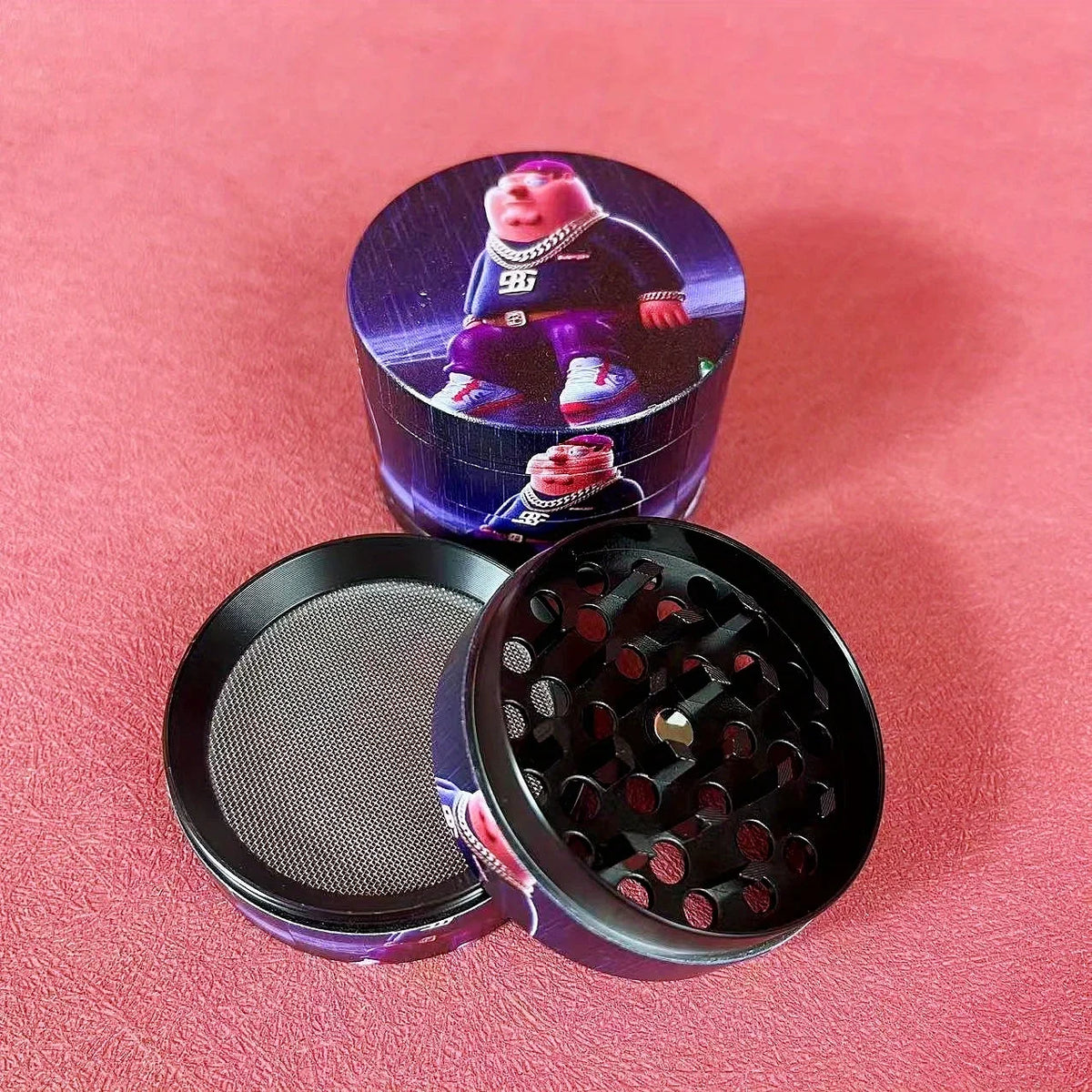2 inch Cartoon Herb Grinder, 4-Layer Zinc Alloy, Magnetic Lid