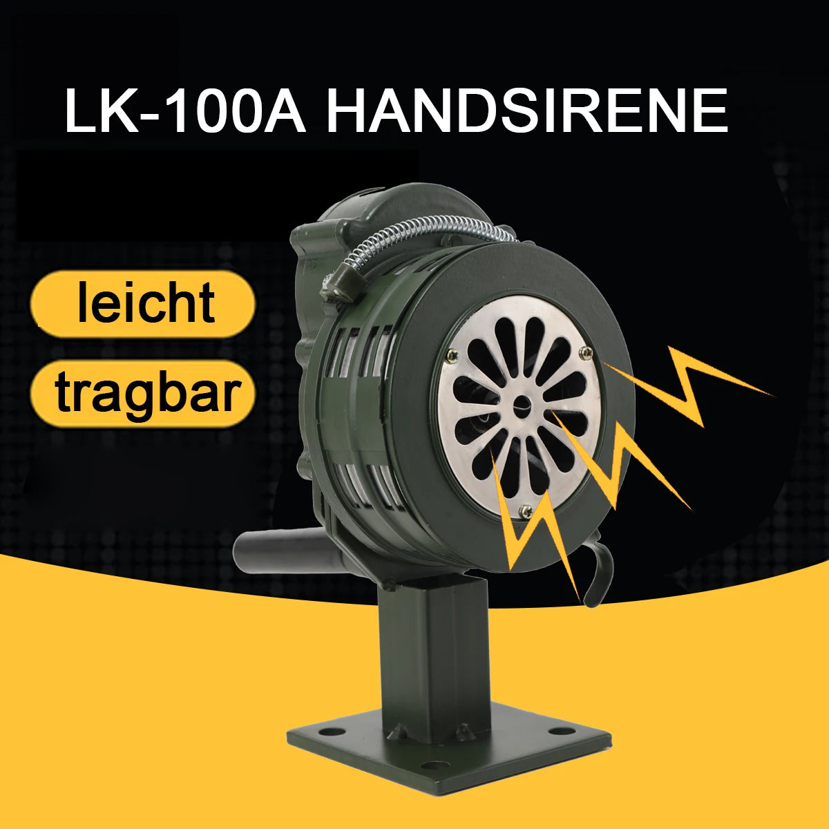 LK-100A Handhållen Siren Aluminiumlegering Manuell vevbar Siren Luftanfall Siren 110dB Högt Alarm för Nödsituation Skola Shopping Brand- och Luftsäkerhetslarm System