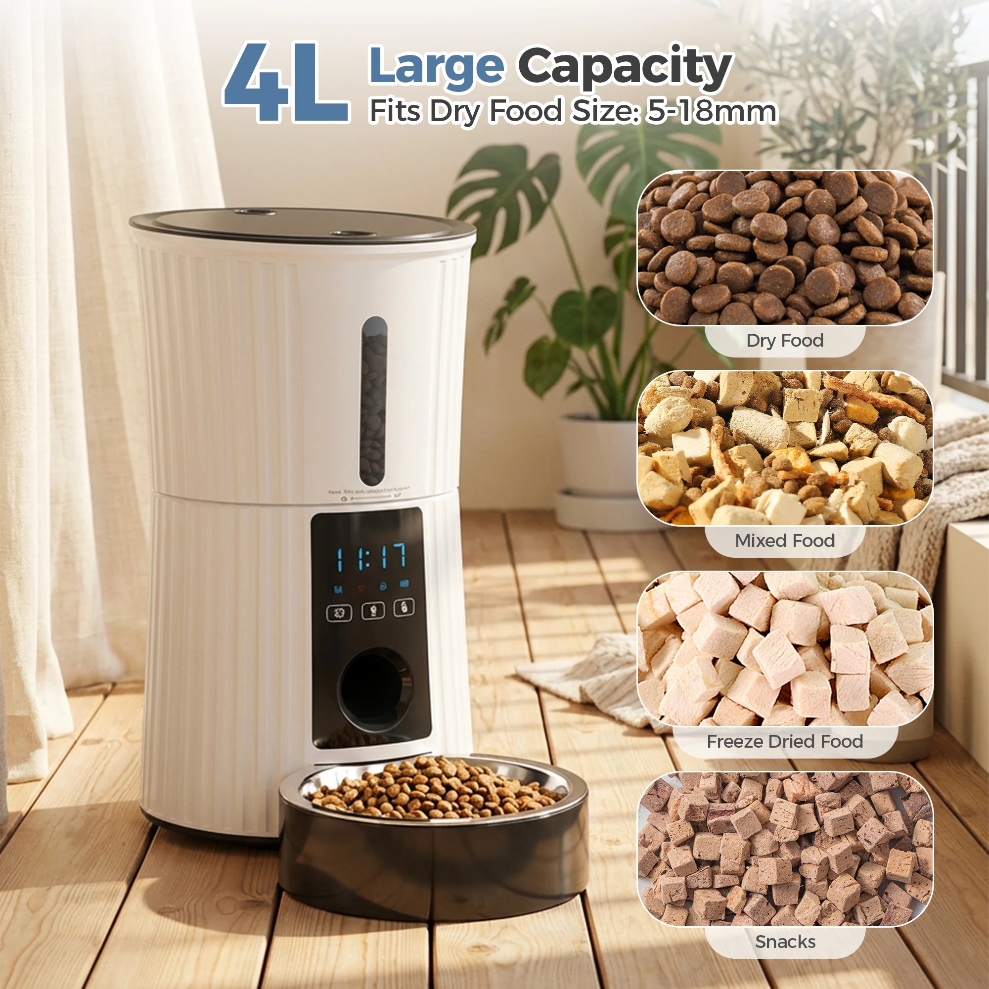 4L Automatic Cat Feeder with WiFi App Control & Timed Feeding