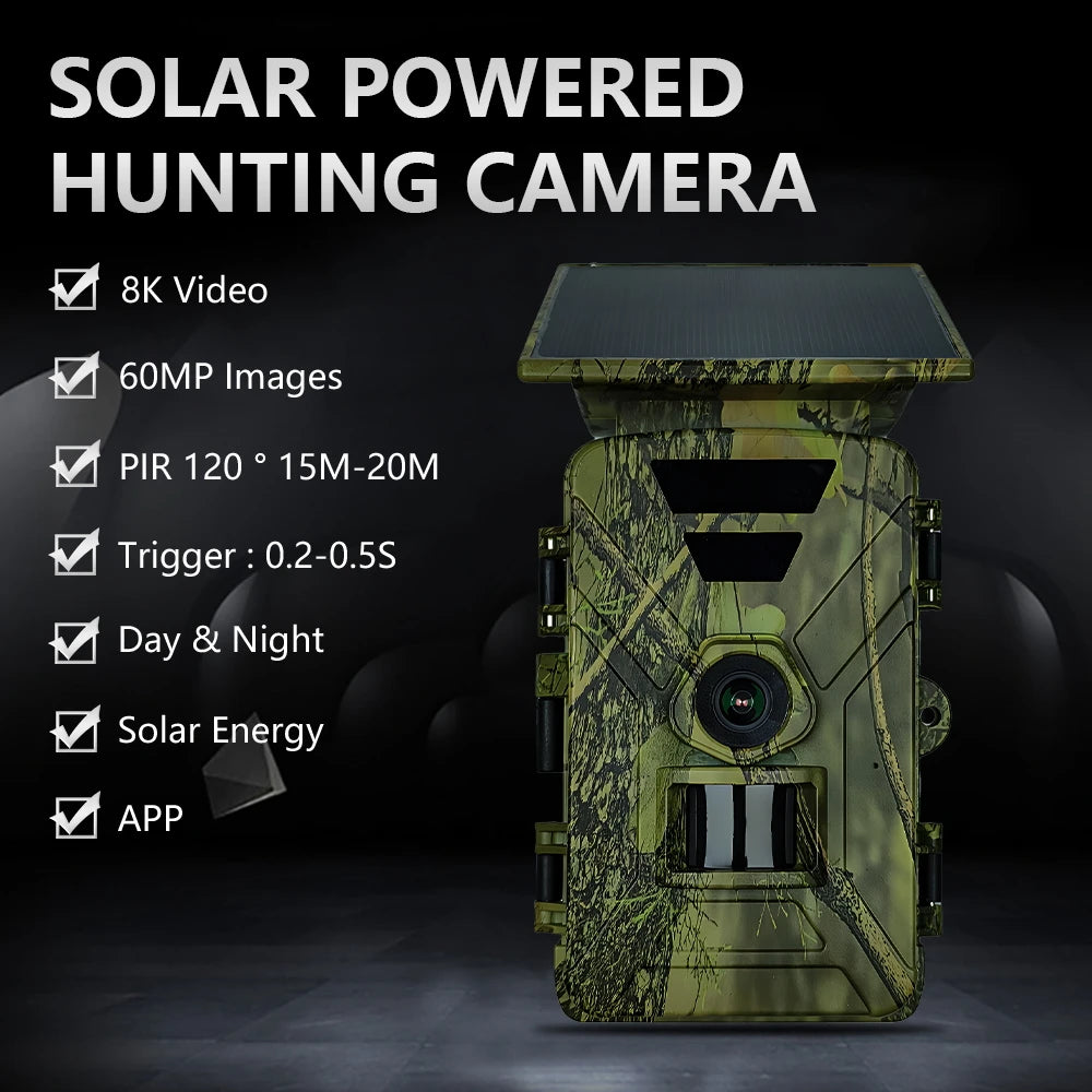 Solar Powered Trail Camera with 8K Video and 60MP Photos