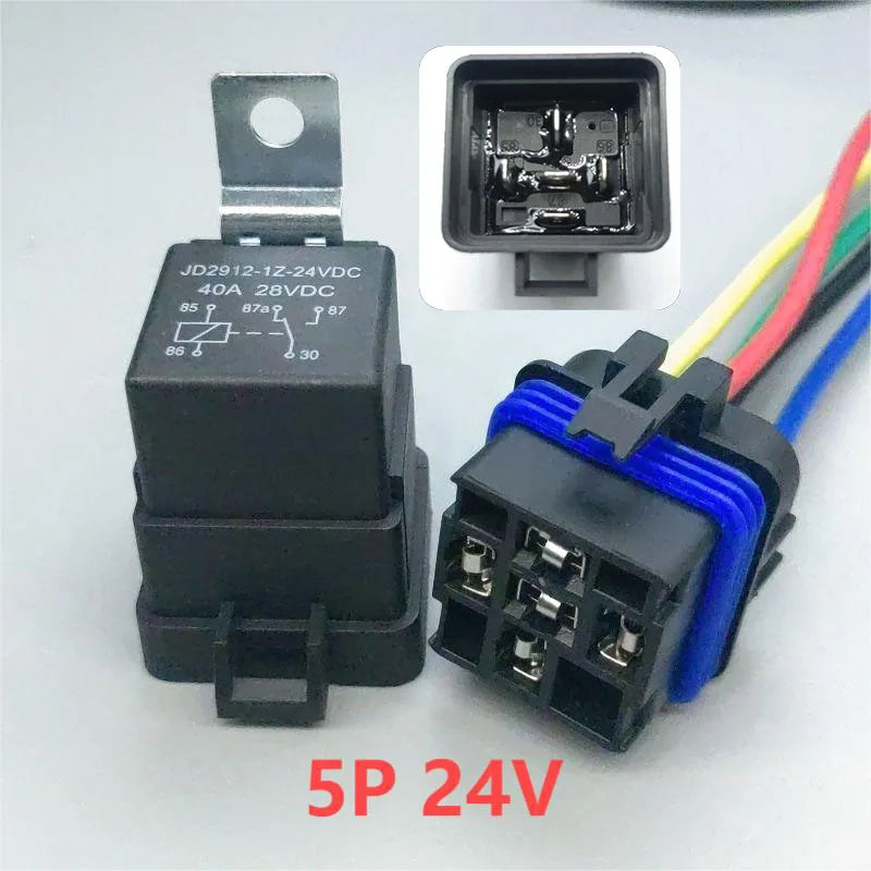 Relais automobile scellé et étanche, avec câblage intégré, DC12V/24V 40A 5 broches/4 broches, avec support et fils de 150mm