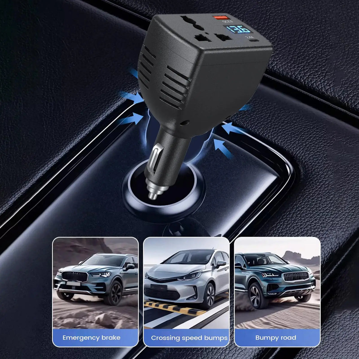 Car Laptop Charger 150W DC 12V To AC 220V Fast Charging Converter Car Plug Charger for Truck Suv Rv Boat Road Ride Trip Travel