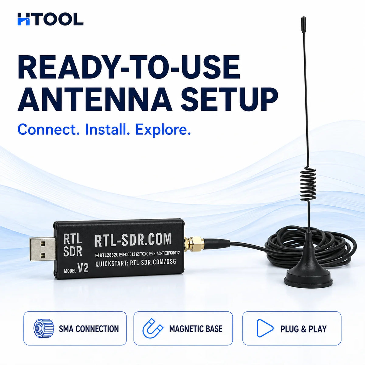 RTL-SDR V2 USB Radio Receiver, 22-1100 MHz, with Antenna
