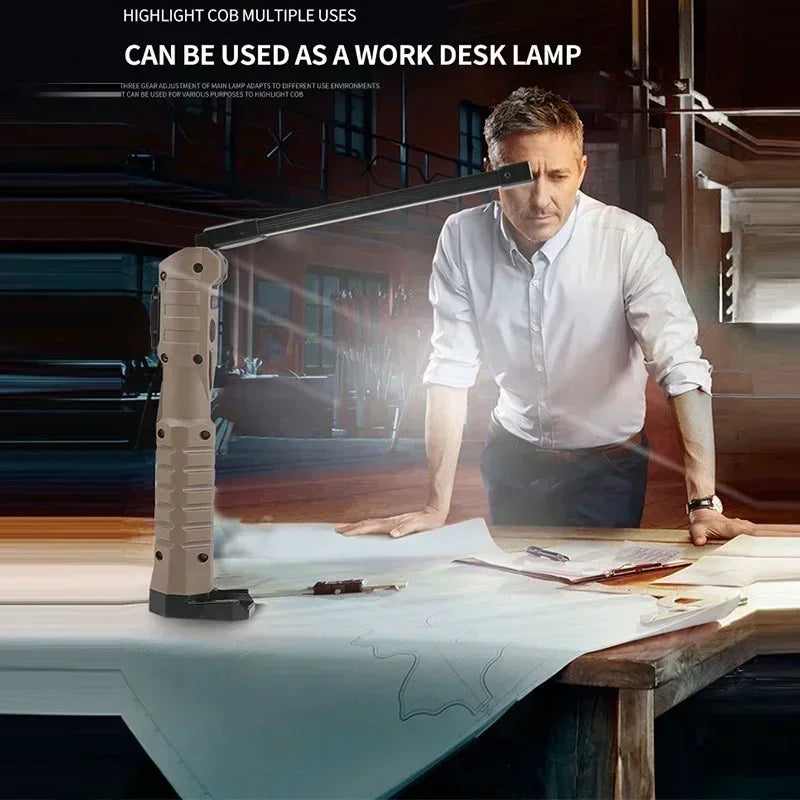 USB Rechargeable LED Work Light 1000 Lumens COB Lantern with Power Capacity Indicator Handled Flashlight for Outdoor Car Repair 