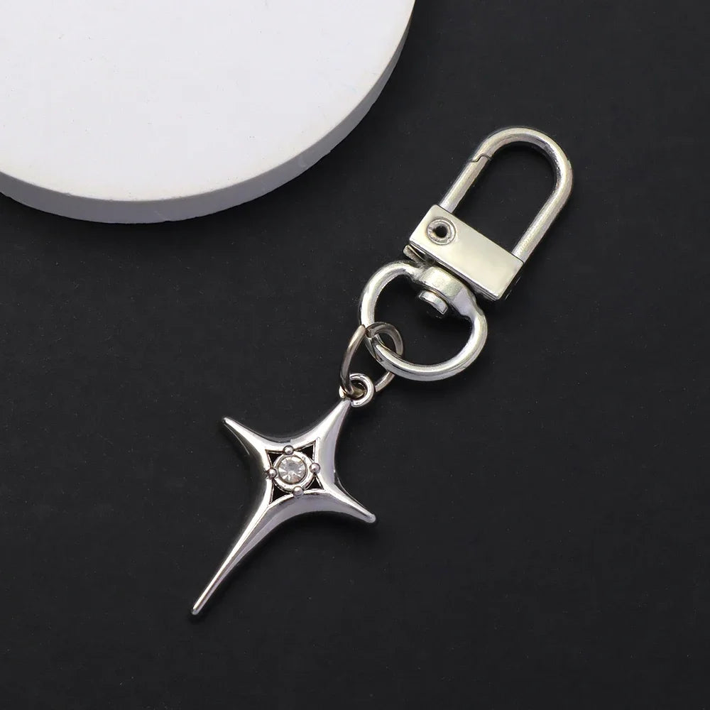 Silver Star Moon Metal Keychain