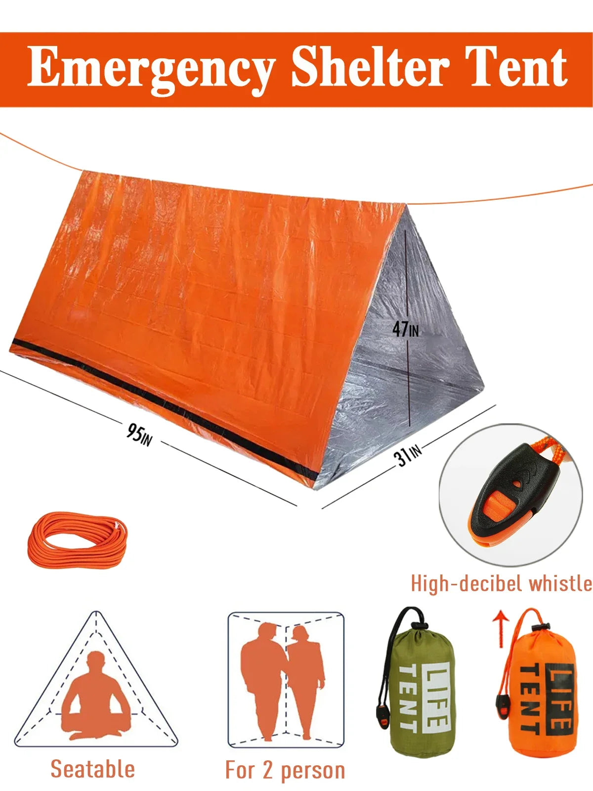 2 Person Emergency Tent Casa De Waterproof Camping Travel Pergola Family Campaign House Tourist Tents Cool Gear Equipment Coat 
