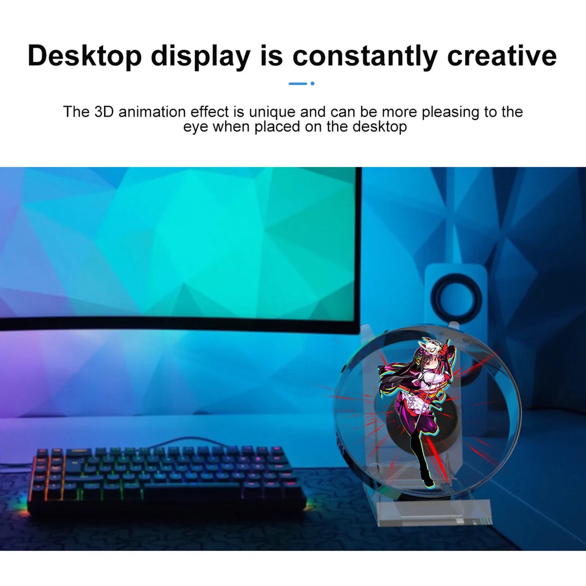Mini LED Hologram-Effect Display Fan with Stand