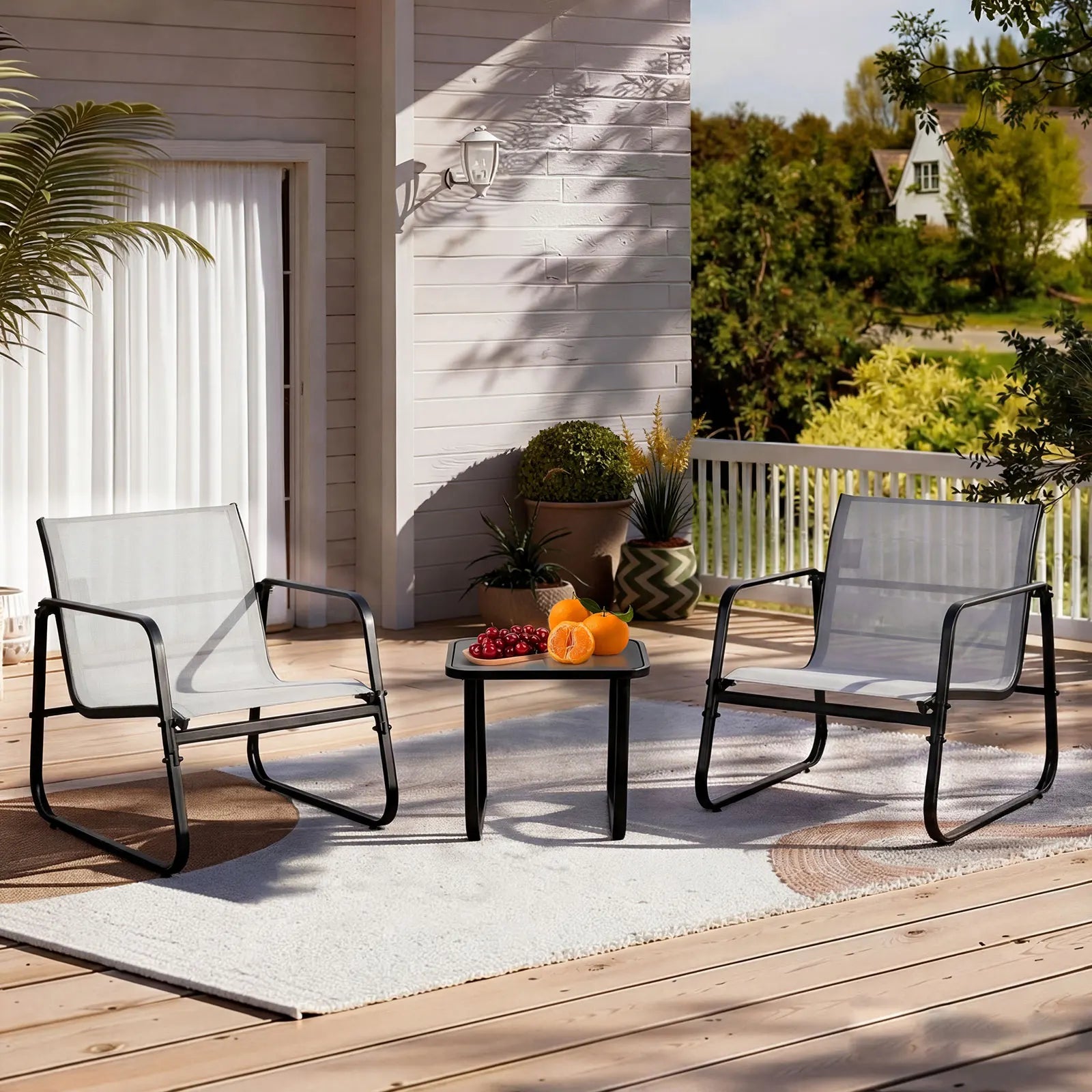 3-Piece Outdoor Patio Furniture Set with Metal Frame & Mesh Seats