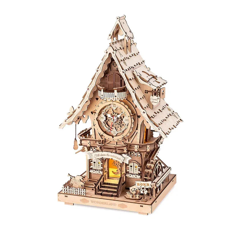 Fa kakukkos óra puzzle készlet mozgó madárral és fényekkel