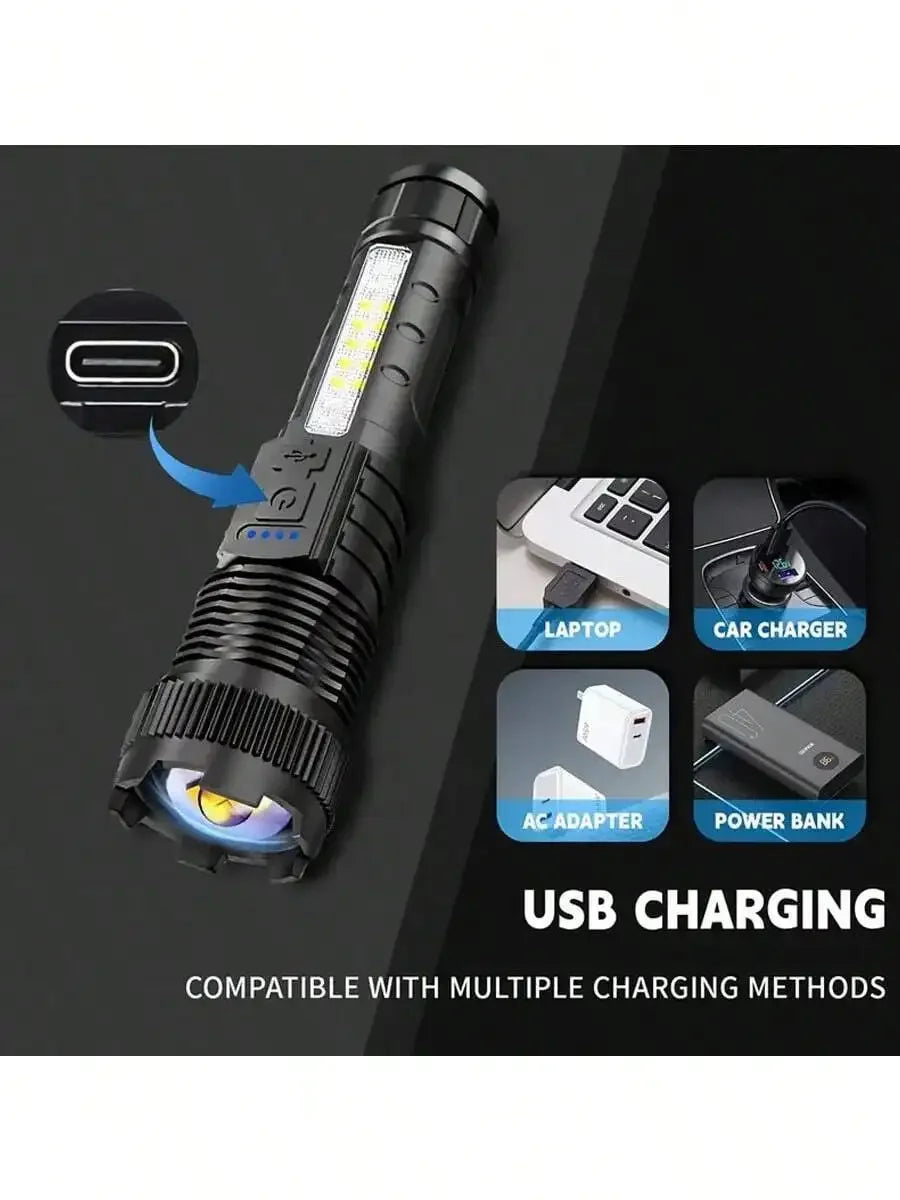 2 Piece Tactical Flashlight USB C Rechargeable 7 Modes