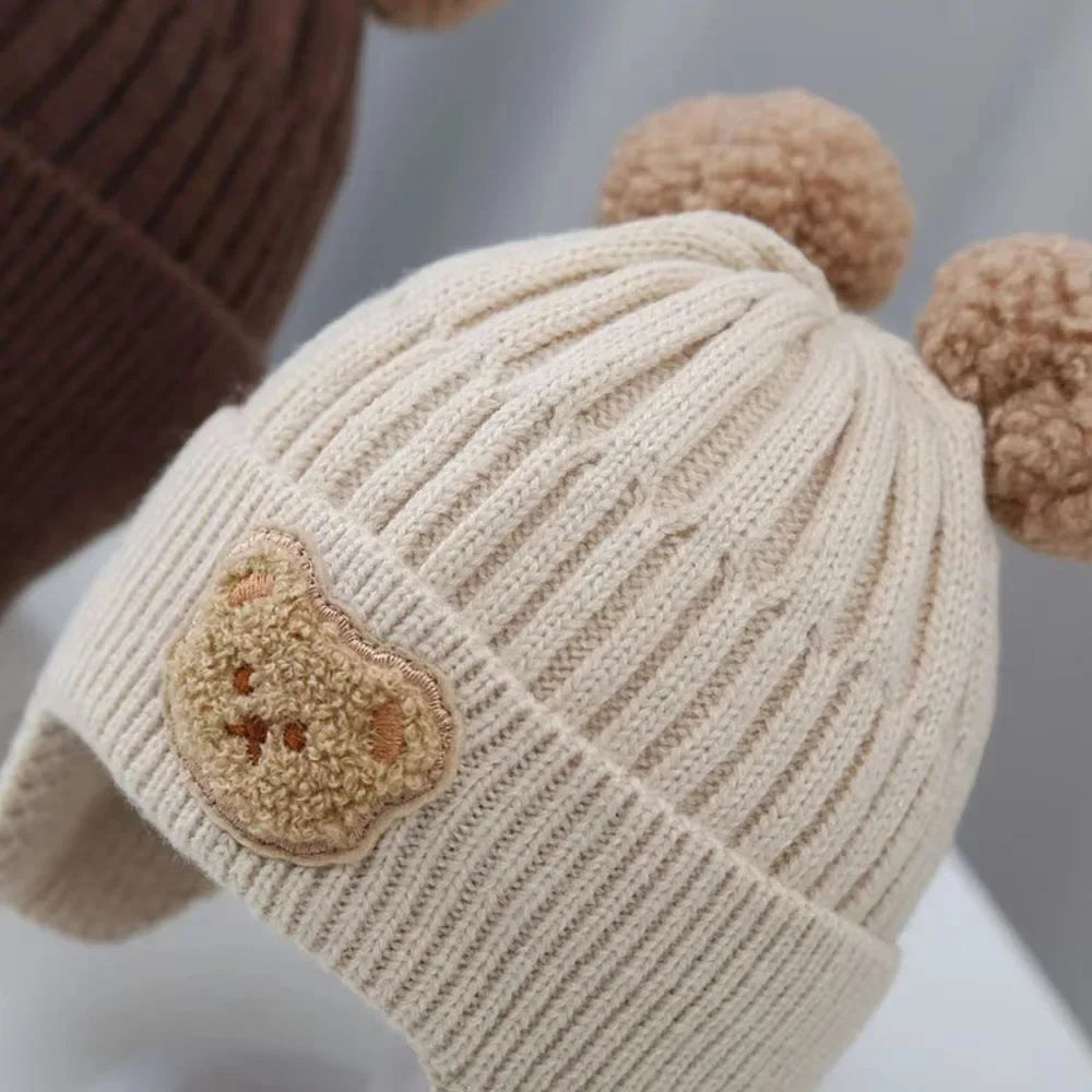 Baby wool hat cute bear ear protection hat children winter thickened warm knitted Korean version of the baby hat 