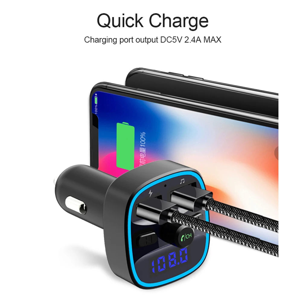 Car Bluetooth 5.0 FM Transmitter with Dual USB Charging