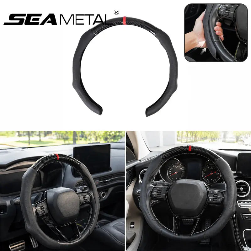 SEAMETAL Car Steering Wheel Cover Nappa Leather Snap-On Clip Installation With Return Mark Non-slip Steering Wheel Protector