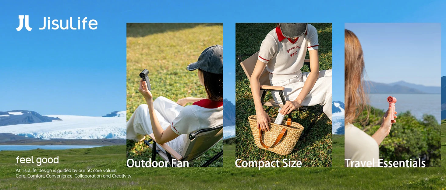 JISULIFE Handheld Turbo Fan 5 Speeds, 5000mAh Rechargeable