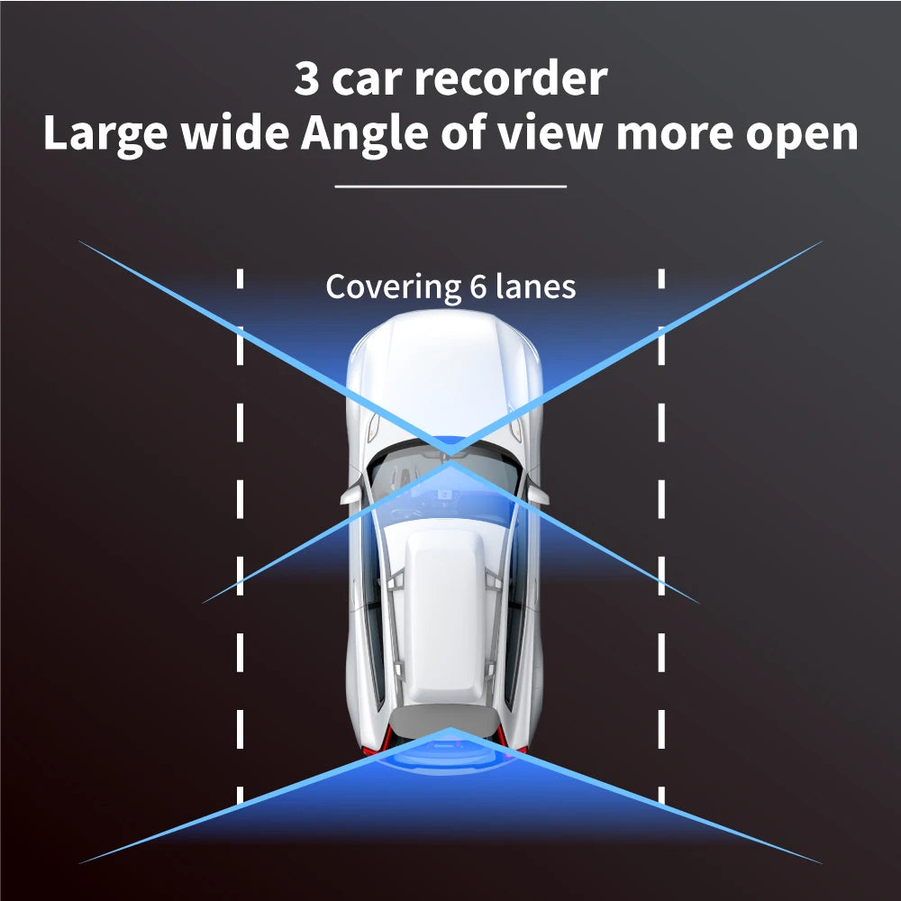 3-Channel Dash Camera with 1080P Front, Inside, Rear View