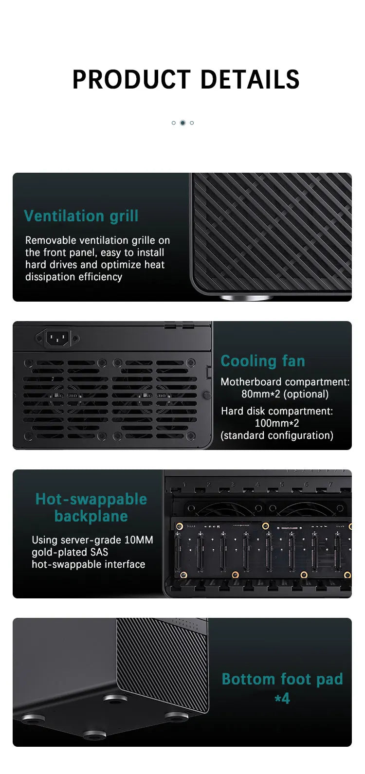 JONSBO N3 Mini NAS kabinet ITX Mini aluminium med stålplade, understøtter 130mm CPU-køler, to 100×25mm blæsere er standard